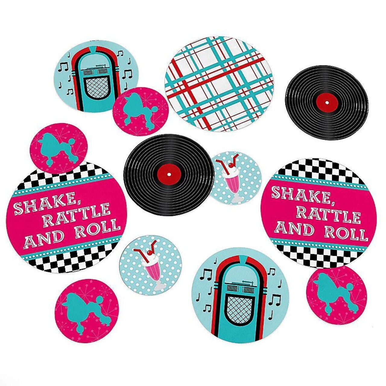 Big Dot of Happiness 50's Sock Hop - 1950s Party Giant Circle Confetti - Rock N Roll Party Decorations - Large Confetti 27 Count